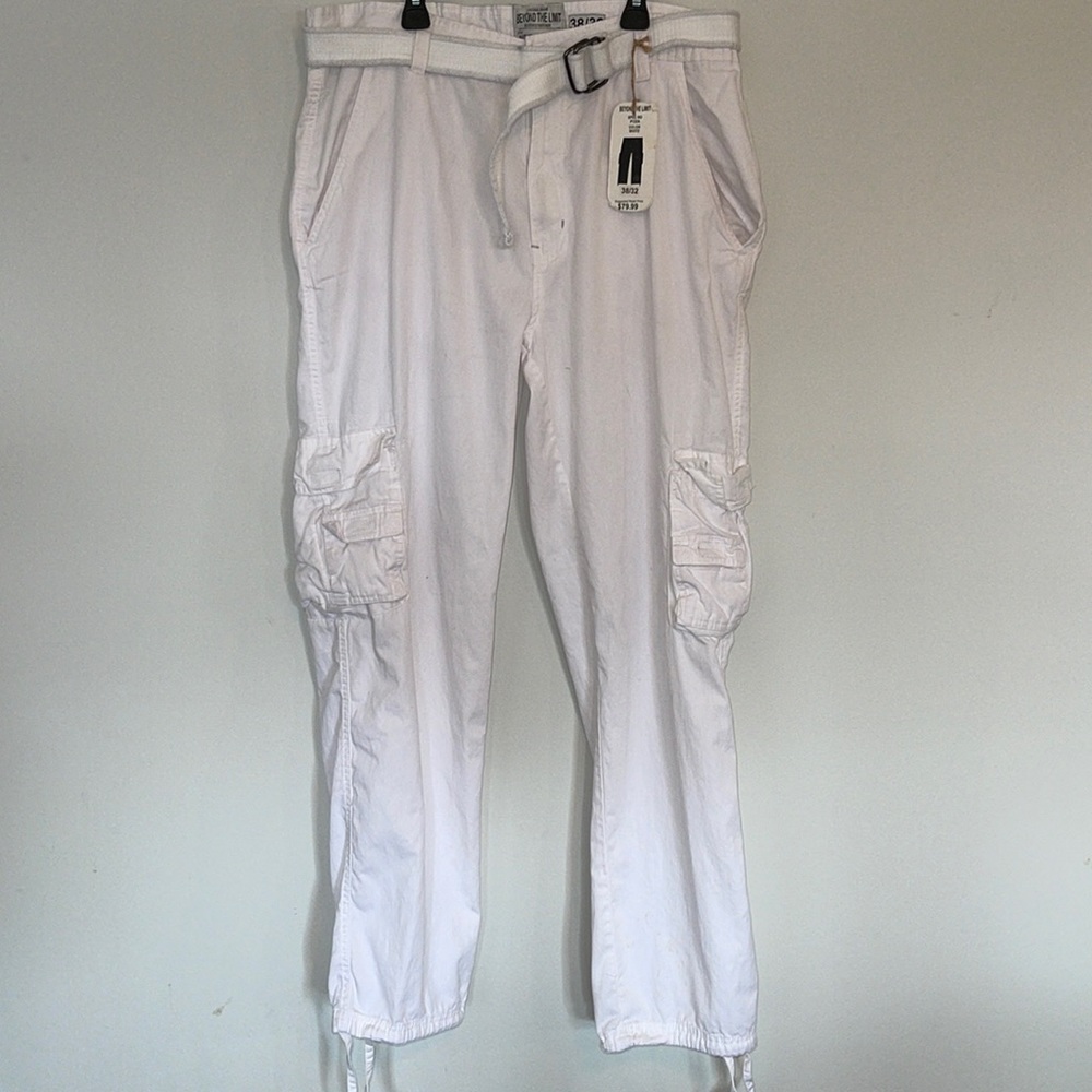 NWT Beyond The Limit White 100% Cotton Authentic Cargo Pants Size 38/32